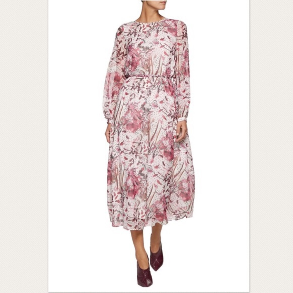 IRO Red Aby Open-back Printed Silk-georgette Dress